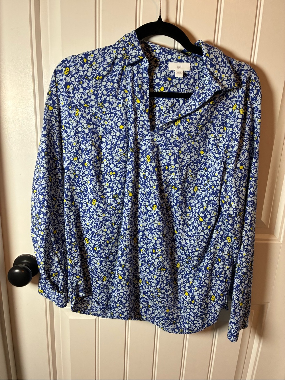 J. Jill Blue Floral Blouse with Yellow Highlights